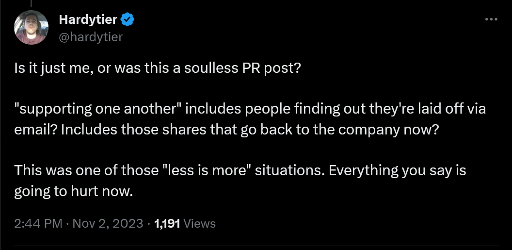 Is it just me, or was this a soulless PR post? 