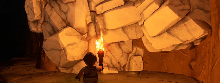 Lego Fortnite marble - the character is standing in front of a marble cluster inside a cave