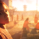 Lucia, a protagonist from Grand Theft Auto 6, looks over her shoulder at the camera while backlit by a prison yard.