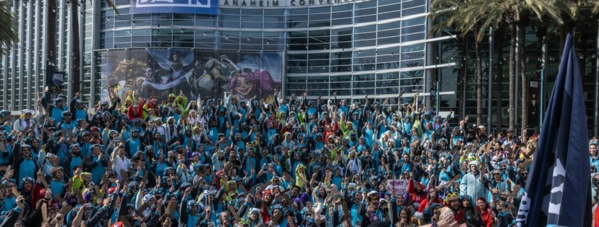 A crowd outside of BlizzCon 2023 at the Anaheim Convention Center.