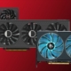 Collection of Radeon RX 7600XT models against a colored background