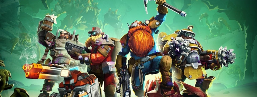 Deep Rock Galactic art - four dwarves standing side by side