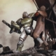 Fallout power armor wearer holding up a defeated NCR ranger