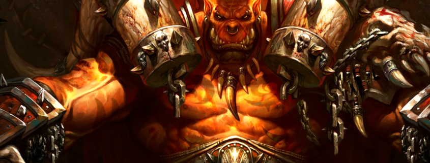 Garrosh Hellscream sits atop his throne in World of Warcraft, looking jacked as all get-out.