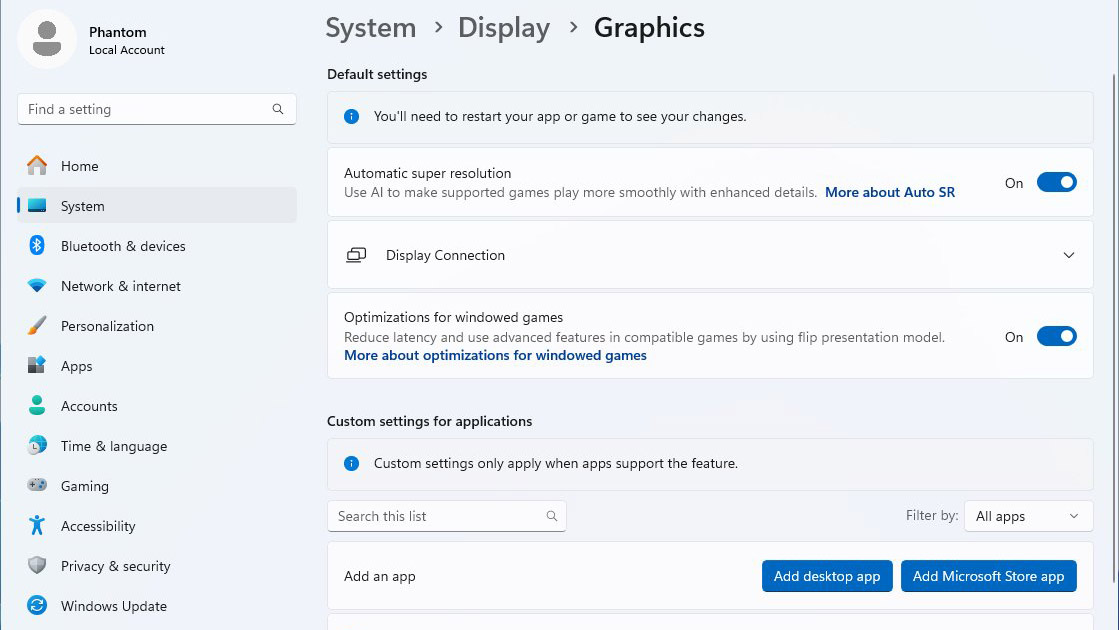 a screenshot of the Automatic Super Resolution setting in Windows 11