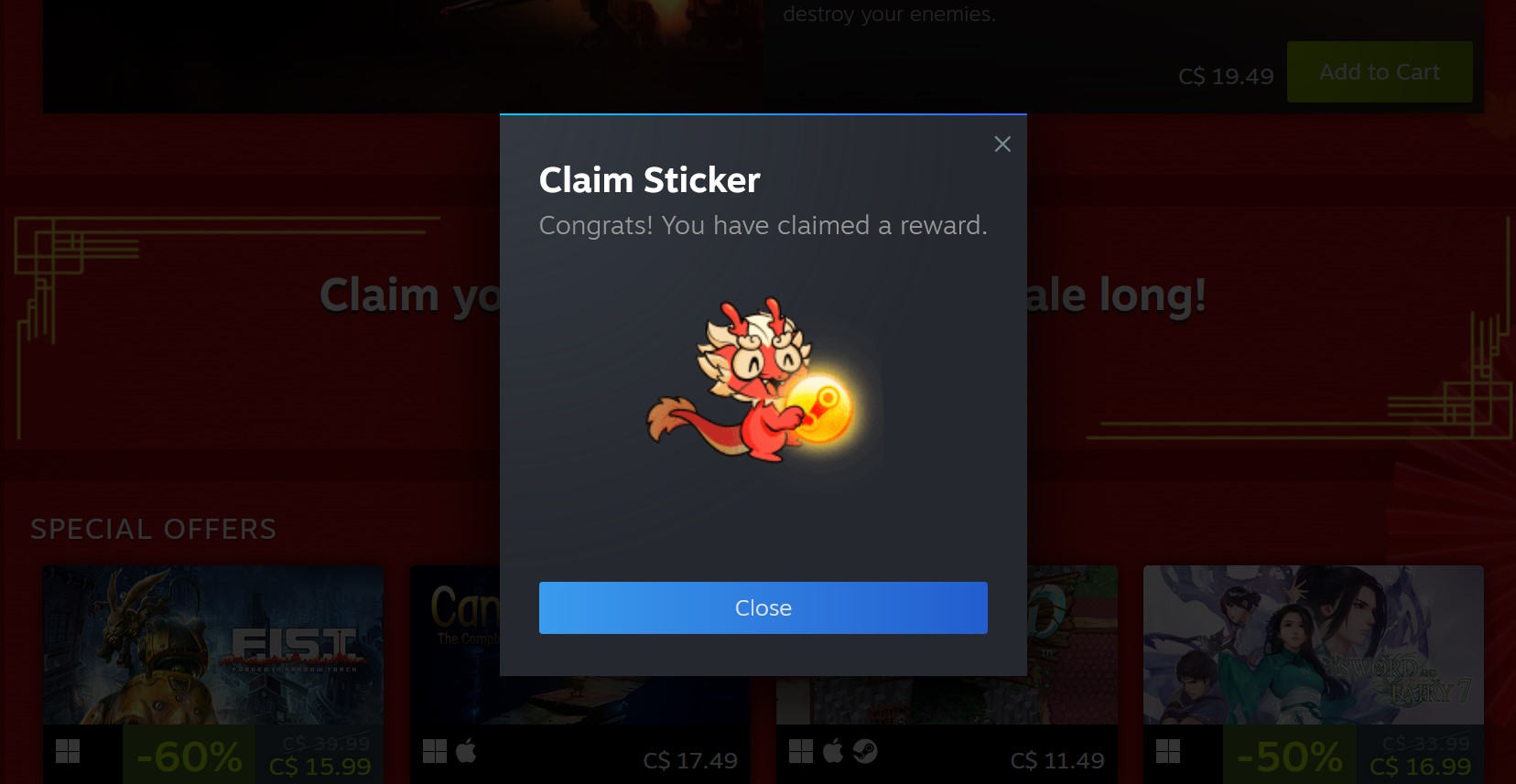 Steam 2024 Lunar New Year Sale free sticker - I think it's a baby dragon