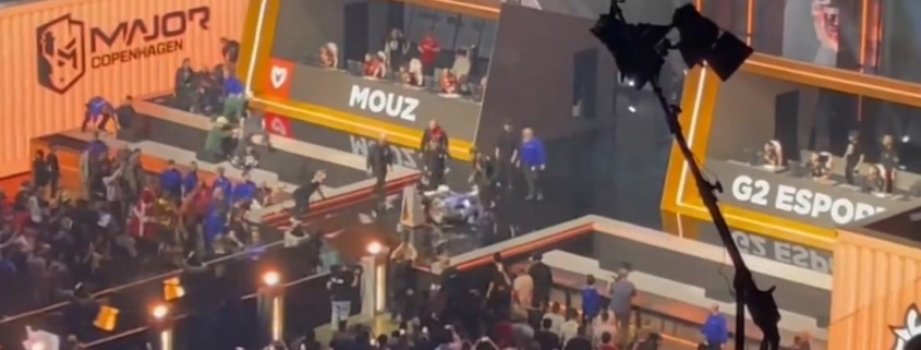 Spectator rushes stage at CS2 tournament and gets tackled into trophy, smashing it to pieces