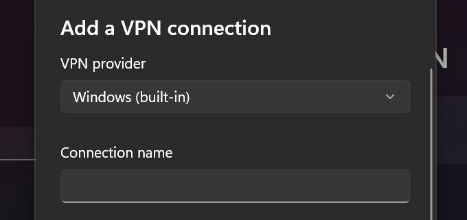 A screengrab of the Windows 11 VPN interface