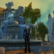 WoW Cataclysm transmog - a draenei is standing in Stormwind city next to fountain