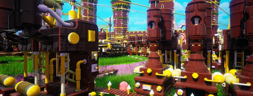 Chocolate assembly lines run through a chocolate castle in Chocolate Factory