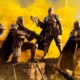 Helldivers 2 Discord header image - four Helldivers celebrating side by side on a large rock