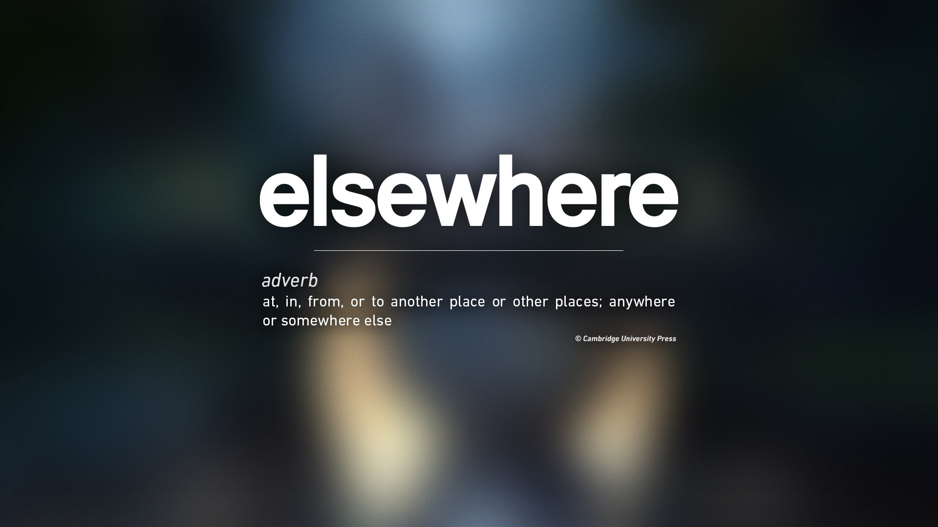 Elsewhere Entertainment announcement image - a stylized definition of the word 