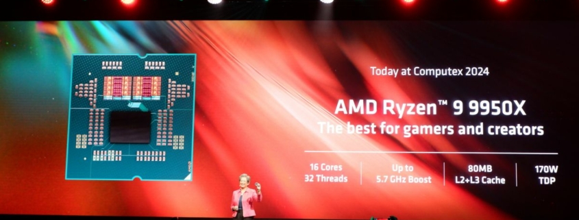 Photo showing AMD CEO, Dr Lisa Su, holding a Ryzen 9 9950X at the Computex 2024 announcement event