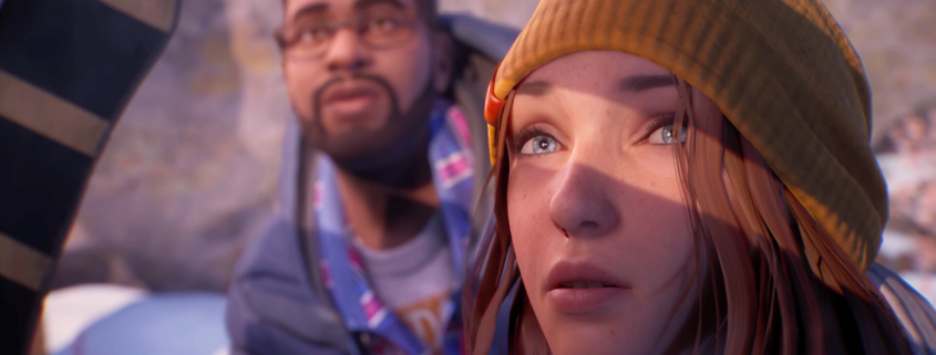 Max, protagonist of Life is Strange and Life is Strange: Double Exposure, stares with trepidation at something off-screen with her friend.