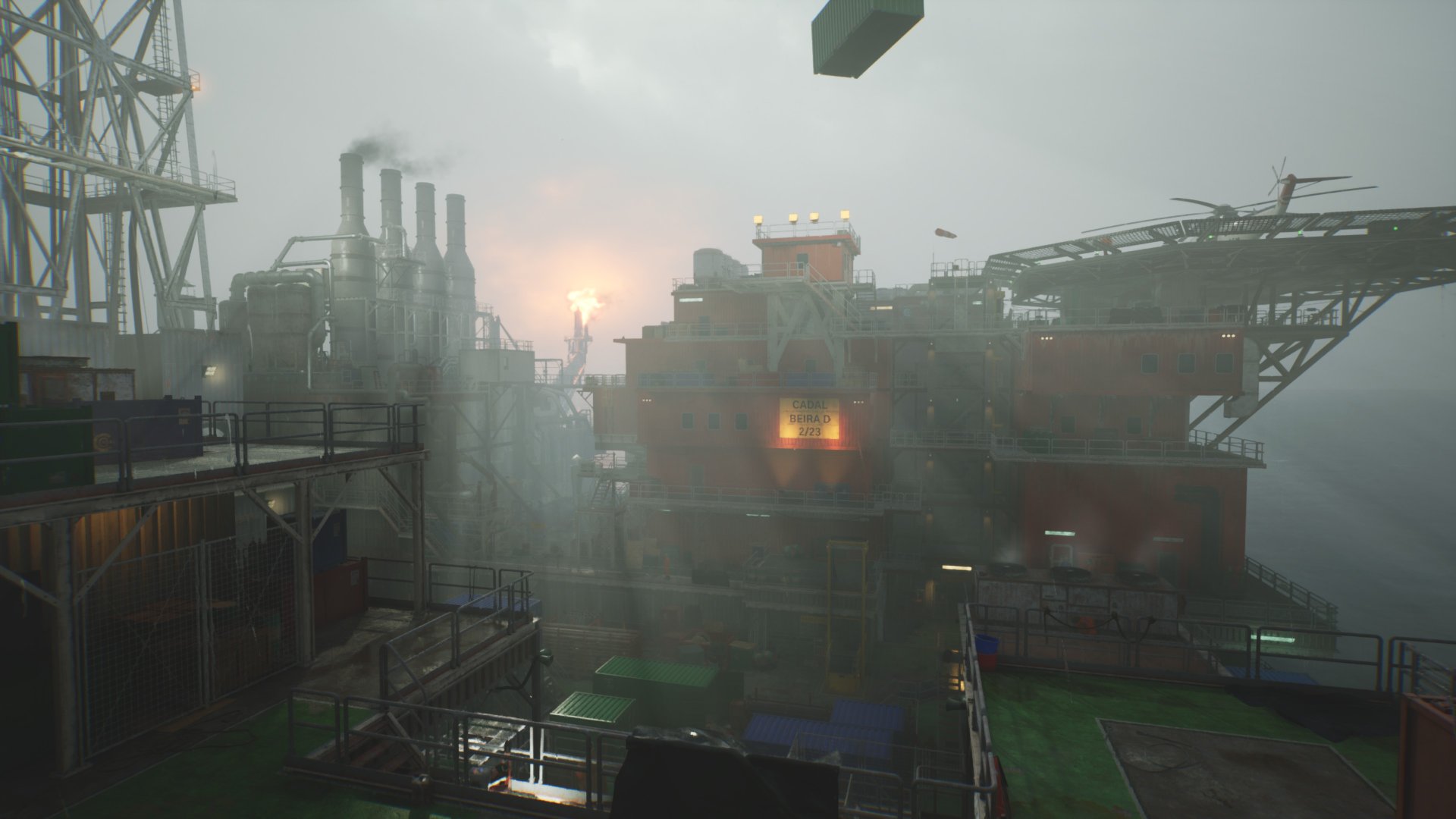 A rig covered in fog