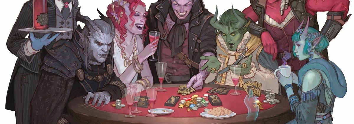 Tieflings play cards.