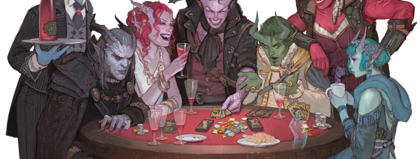 Tieflings play cards.