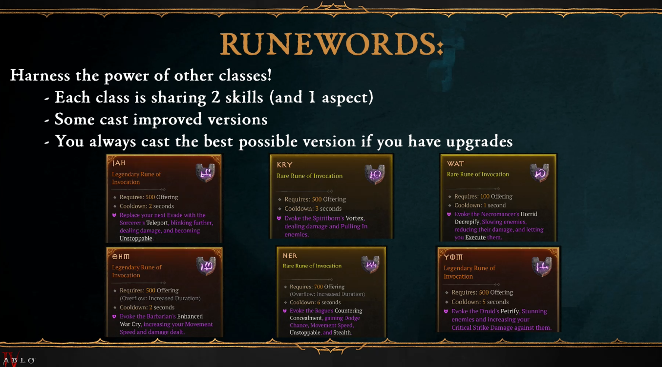 Diablo 4 slide of runeword examples