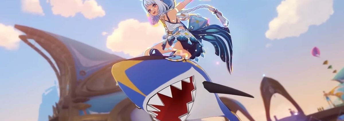 Genshin Impact Mualani riding her surfboard