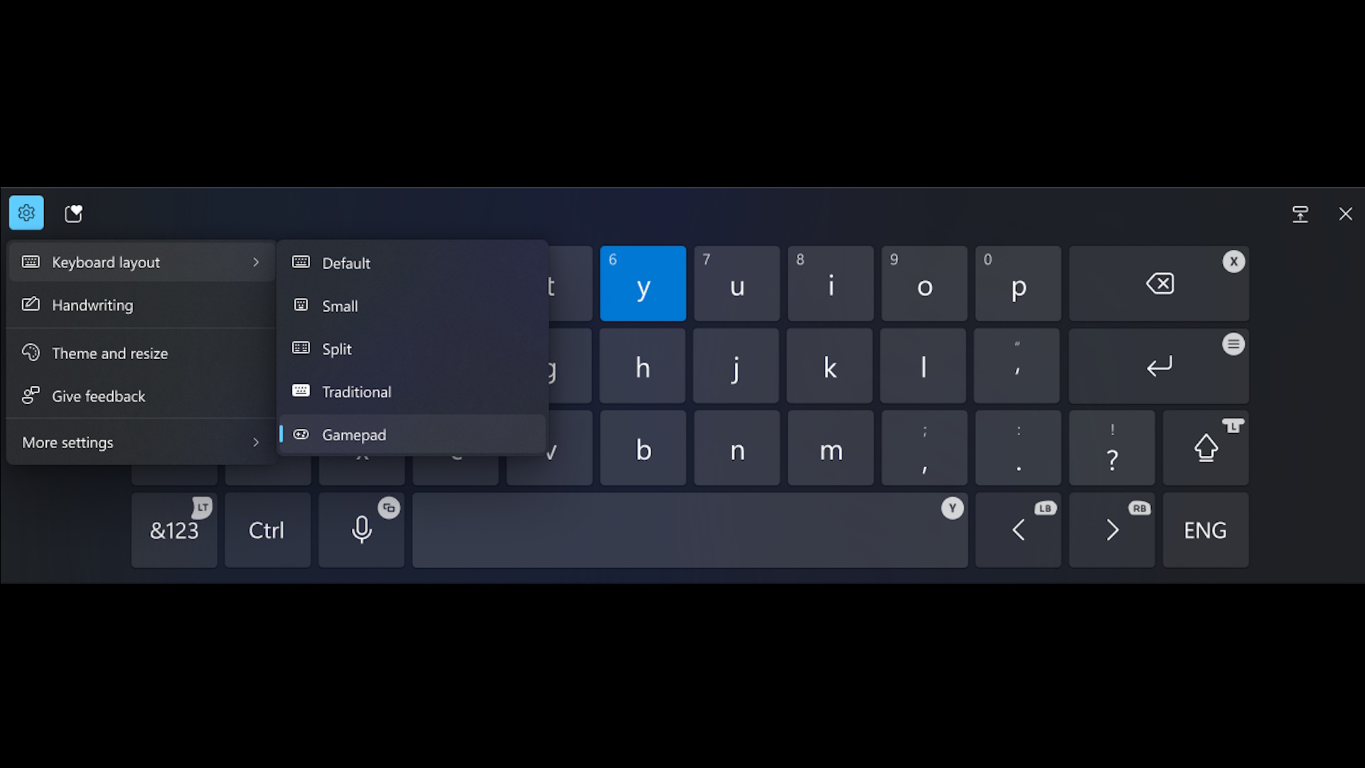 Microsoft Windows controller virtual keyboard in testing