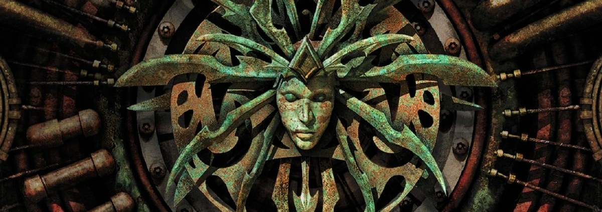 Lady of pain metal logo on industrial background in Planescape: Torment.