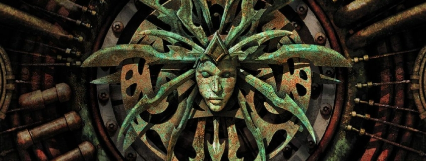 Lady of pain metal logo on industrial background in Planescape: Torment.