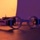 A pair of homemade AR glasses on a table.