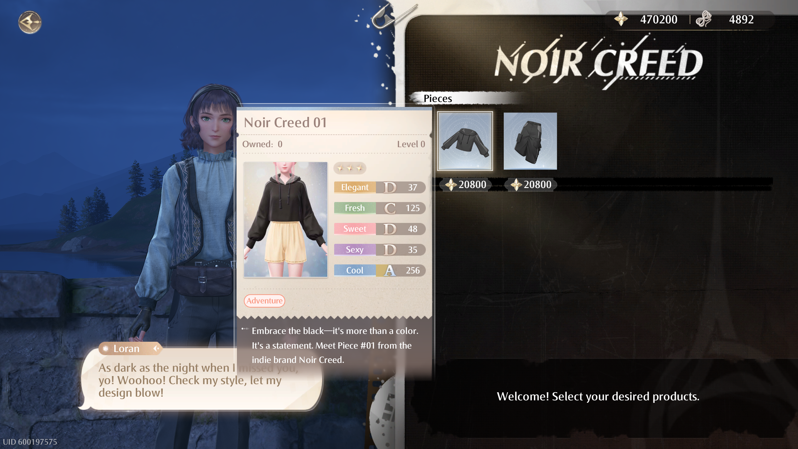 Infinity Nikki - stock for the Noir Creed store run by Loran