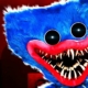 Fuzzy children's show character with blue fur but rendered monstrous with void eyes and rows of shark teeth