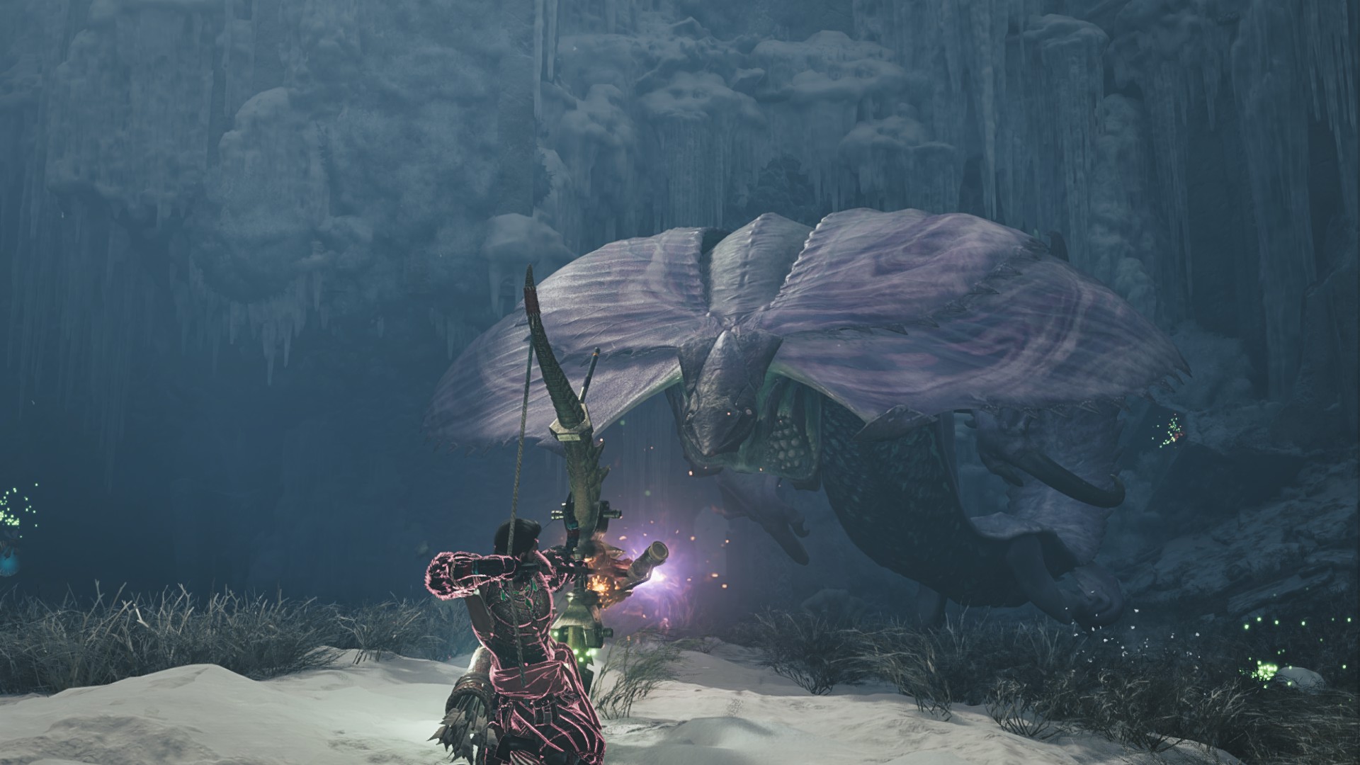 A hunter aims a piercing arrow at an incoming Hirabami in Monster Hunter Wilds.