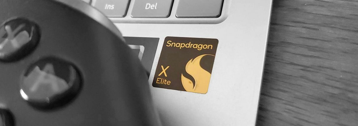 Qualcomm Snapdragon X Elite logo on a Samsung laptop