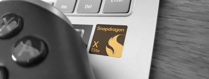 Qualcomm Snapdragon X Elite logo on a Samsung laptop