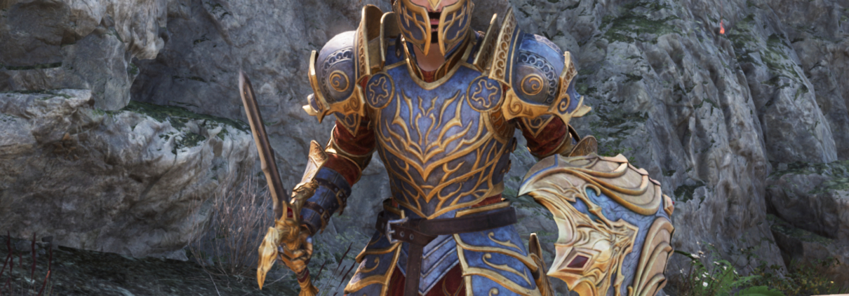 Oblivion best class - A warrior wearing ornate heavy armour and wielding a sword and shield.