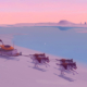 A researcher rides a dogsled across a polar expanse at sunset in Arctico.