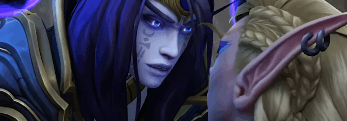 Xal'atath appears before Alleria Windrunner to loom, menacingly, over them in World of Warcraft: The War Within.