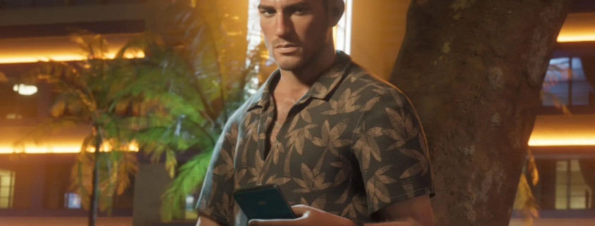 Jason, one of the protagonists of GTA 6, holding a phone.