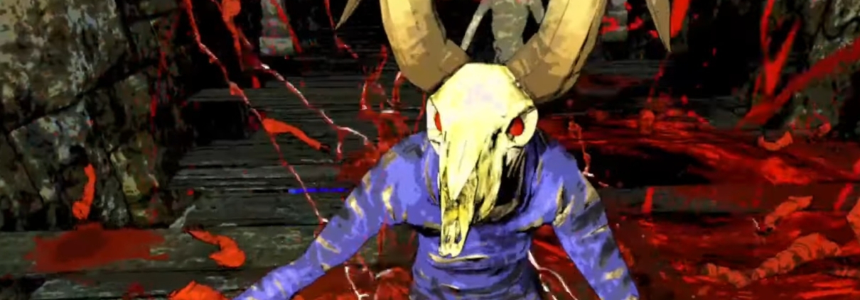Mortal Sin little goat skull head goblin amid cloud of blood