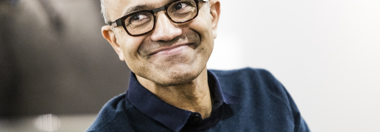 Microsoft CEO Satya Nadella smiling.