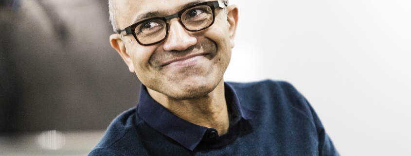 Microsoft CEO Satya Nadella smiling.