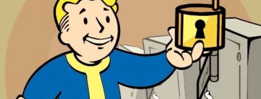 Pipboy holds up an open padlock.
