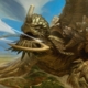 A giant chelonian monster snaps at a flying car