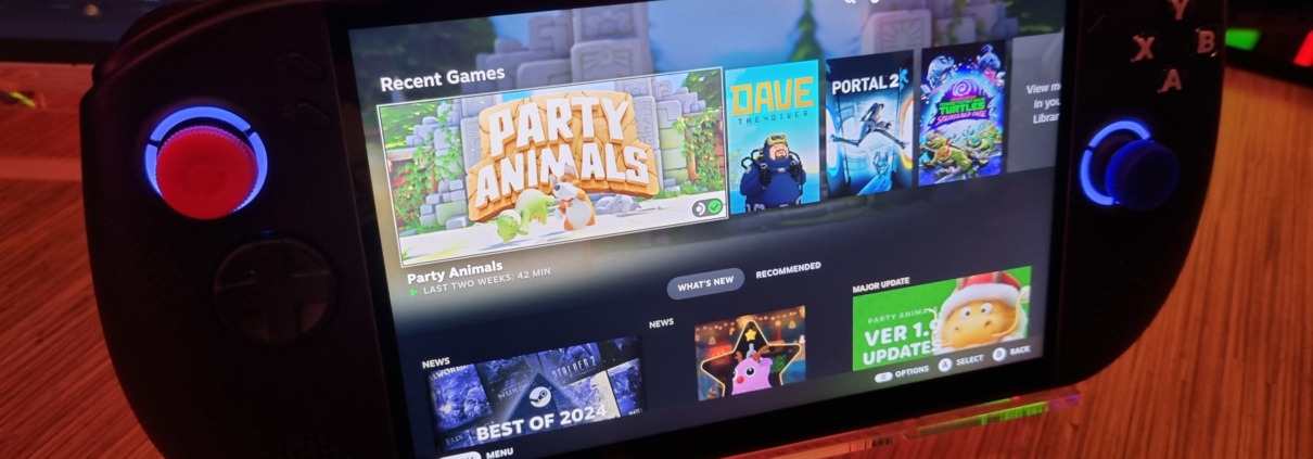 The Lenovo legion Go S showing the Steam OS main menu.