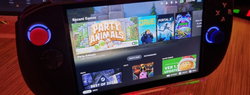 The Lenovo legion Go S showing the Steam OS main menu.